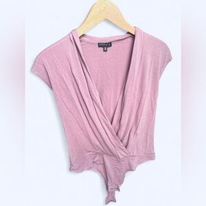 Dynamite Womens Dusty Pink V-Neck Short Sleeve Party Bodysuit Small